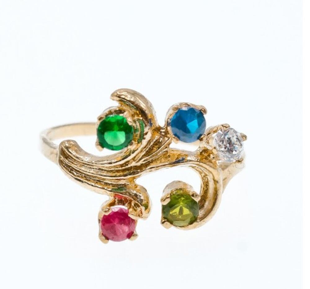 14K Yellow Gold Multicolor Spinel Ring Size 7